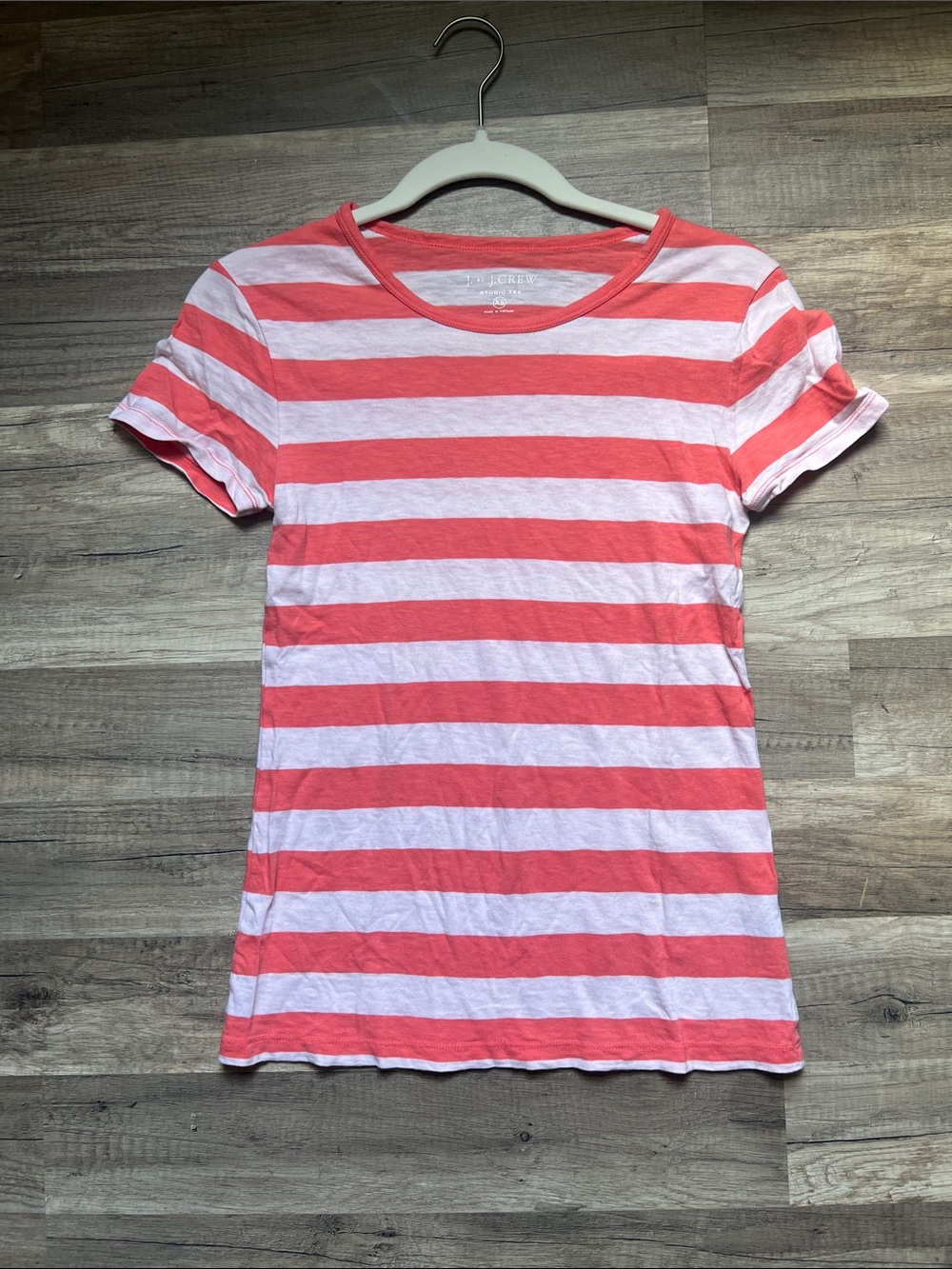 J. Crew Short-Sleeve Striped Tee in Coral and Light Pink 💯 cotton!
